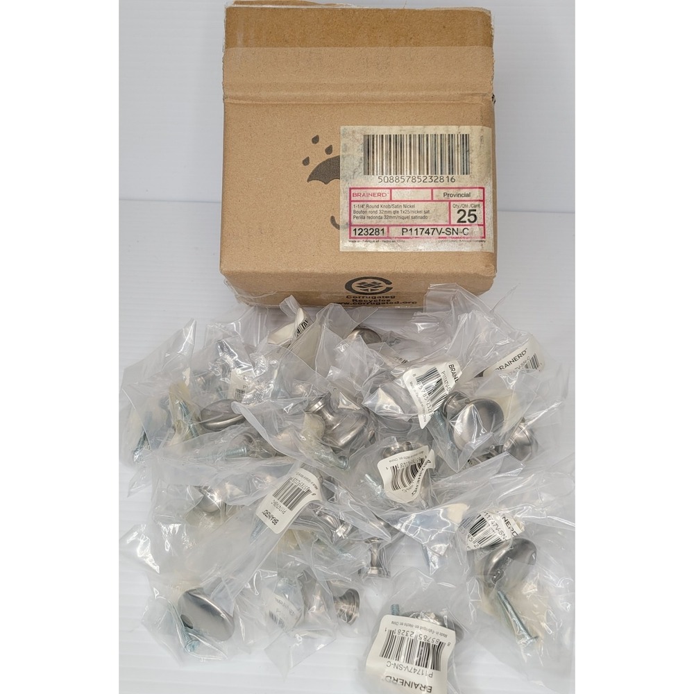 25‎ Brainerd 1 1/4" Round Knob Satin Nickel 123281 P11747V-SN-C Sealed